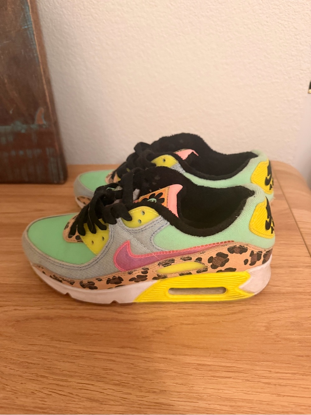 Nike Air Max Sneakers in Mint, Pink & Yellow with Leopard Print